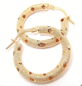 9CT HALLMARKED YELLOW GOLD TEXTURED DIAMOND CUT 22MM ROUND HOOP EARRINGS - Picture 1 of 8
