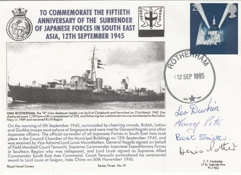 3RNCH19c 50th Anniv Surrender of Japanese Forces in South East Asia Signed 4 Cover