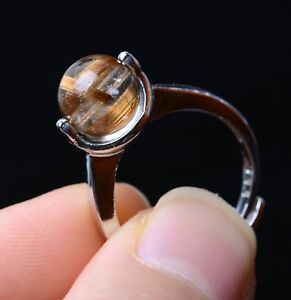Natural Gold Rutilated Quartz Crystal Woman Cure Powerful Ring Adjustable   
