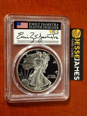 2000 P PROOF SILVER EAGLE PCGS PR70 DCAM EMILY DAMSTRA SIGNED FLAG LABEL POP 8! - Image 1 of 3