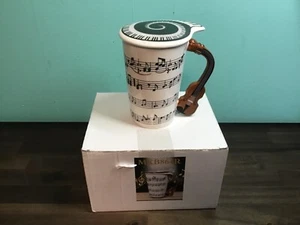 White Ceramic Mug Music Note/ Violin Handle Coffee Cup With lid - Picture 1 of 10