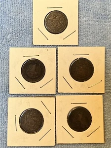 Lot of 5 Old Netherlands 1 Cent Coins - 1878, 1883, 1914, 1922 and 1925 - Picture 1 of 7