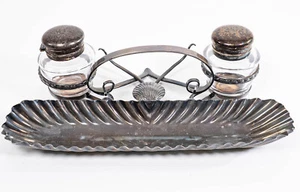 William Hutton & Sons Victorian Silver Plate Condiment Set w/ Lidded Glass Jars - Picture 1 of 19