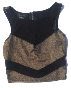 NEU BEBE Gold Schwarz Netz Passe Crop Top Transparent Brustumfang Gr. Small bxbb * - Bild 1 von 3