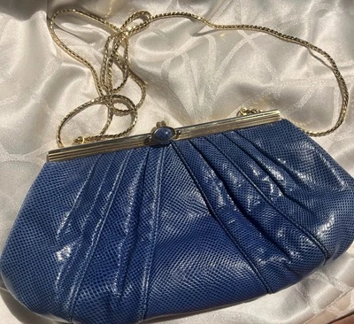 Bolso de mano vintage Judith Leiber azul lagarto Foto 1 de 4