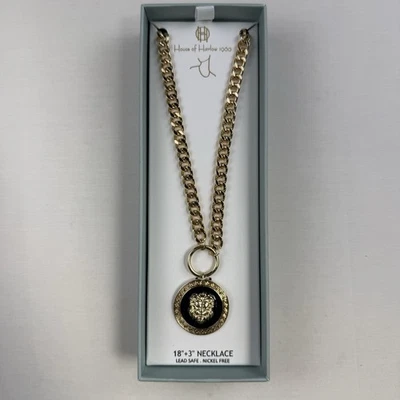 Collar colgante cabeza de tigre moneda House of Harlow/oro/esmalte negro Foto 1 de 4