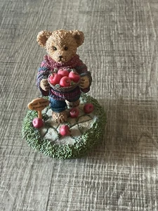Home Interiors Candle Topper Teddy Bear Basket Apples God Bless America - Picture 1 of 5