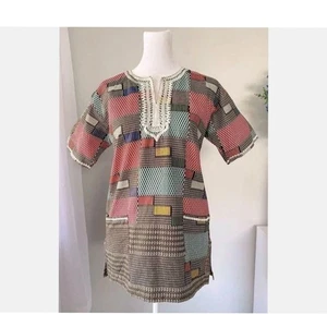 IMPRESIONANTE CAMISA HECHA A MANO ESTAMPADO AUDAZ TALLA M/S? MATERIAL ANNINGTEX ALGODÓN VINTAGE - Imagen 1 de 7