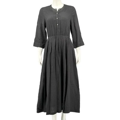 Vestido Jenni Kayne Mujer Pequeño Negro Seersucker Camisa Maxi Bolsillos Cápsula Foto 1 de 4