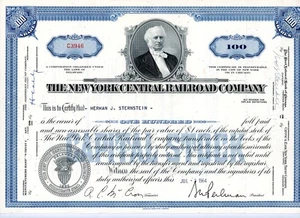 1964 New York Central Railroad Company Stock Certificate – 100 Shares - Picture 1 of 3