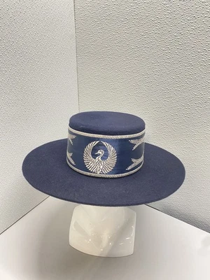 Kosstom Womens Eugenia Wool Boater Fedora Hat Size L Navy - Image 1 of 4