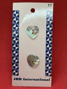Vintage Buttons 80s Abalone Hearts x2 JHB International On Card Cute - Picture 1 of 2