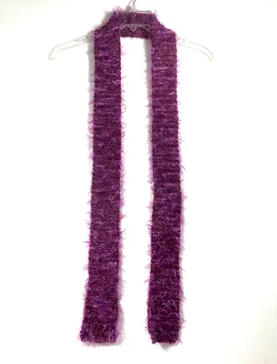 "Bufanda delgada de colección púrpura pestañas borrosas Y2K años 90 boho hecha a mano 66"" de largo" Foto 1 de 4