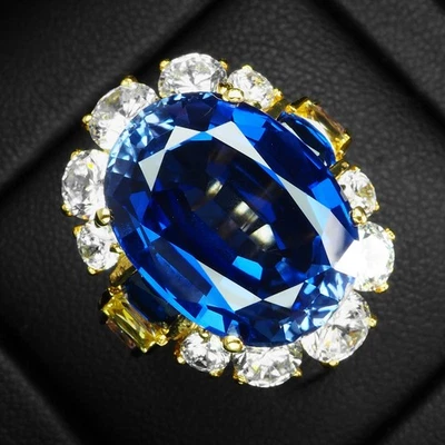Anelli Boutique Vivid Blue Sapphire 16,05 carati in argento sterling 925... - Immagine 1 di 4
