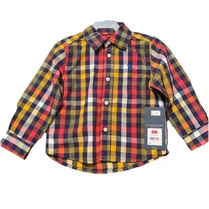 Toddler Boys Button Up Collared Shirt U.S. Polo Assn Long Sleeves Check Pattern - Picture 1 of 3