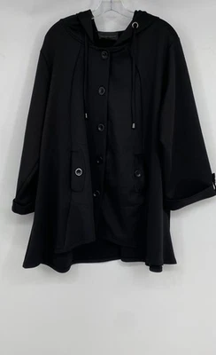 Christian Siriano Womens Black Long Sleeve Hooded Button Front Jacket Size 1X - Image 1 of 4