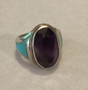 VTG DTR Jay King Stg Silver Turquoise Faceted Amethyst Cocktail Ring Size 9 #R5 - Picture 1 of 9