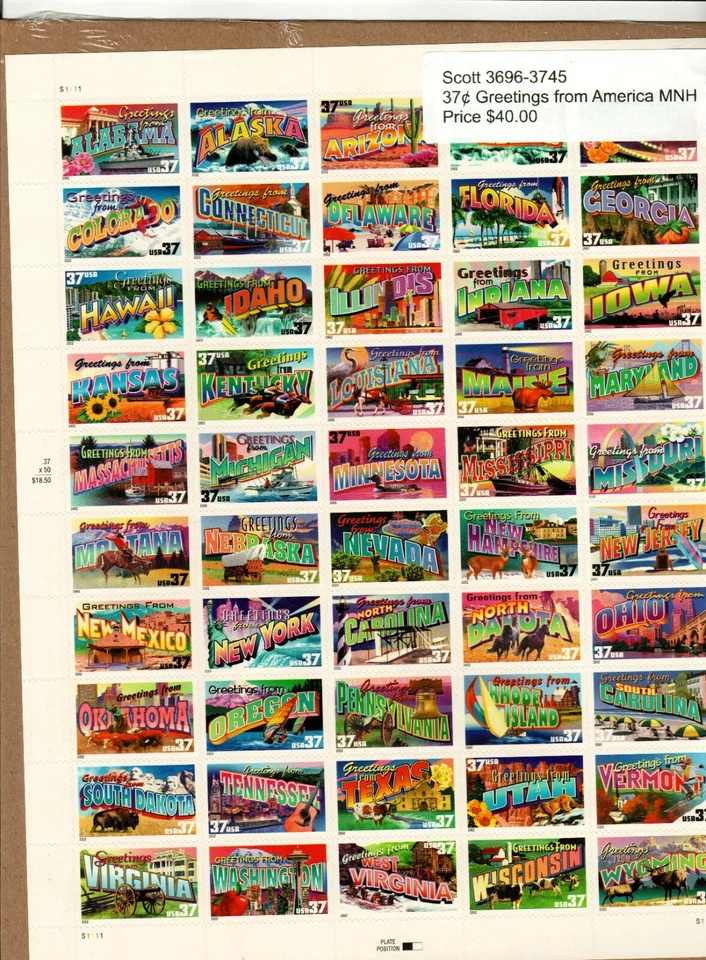 Scott 3696-3745 37¢ Greetings From America MNH Free shipping in the USA - Image 1 of 1