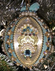 Vtg Zimonick ~ Christmas Ornament Aurora Borealis & Sapphire Swarovski & Pearls - Picture 1 of 4