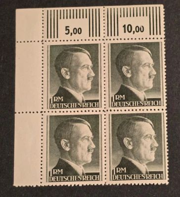 ADOLF HITLER HEAD 1 REICHSMARK 1RM STAMP BLOCK Nazi German NSDAP Third Reich - Image 1 of 2