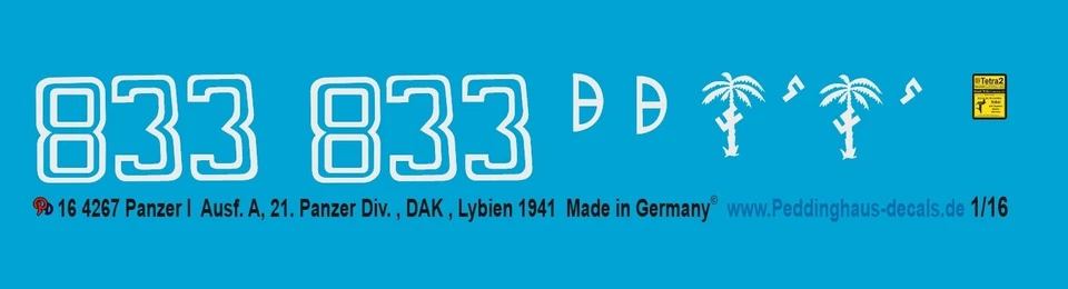 Peddinghaus-Decals 1/16 4267 Carro Armato I Ausf. A, 21. Divisione, Dak , Libia - Immagine 1 di 1