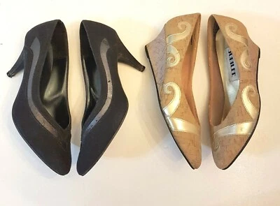 Zapatos de salón vintage de mujer de los 80 LOTE talla negros 7,5 dorados 8,5 COMO ESTÁN defectos ver fotos Foto 1 de 4