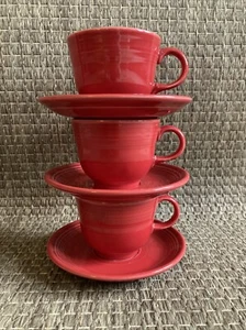 Fiesta Ware 3 Pc Red Cup & Saucer Set Fiestaware MINT Condition - Picture 1 of 6