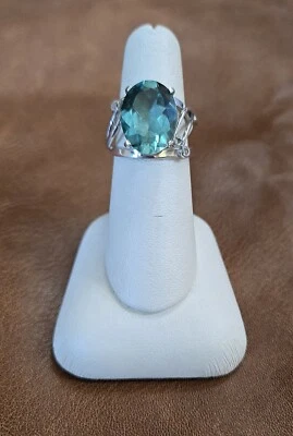 Enorme anillo de topacio azul y plata de ley talla 7 Foto 1 de 4