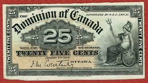 DOMINION OF CANADA 2. 1. 1900 25 centavos firma Courtney DC-15a P-9a CH en muy buen estado - Imagen 1 de 2