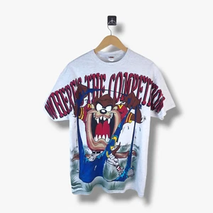 VINTAGE 1997 Taz Tasmanian Devil T-Shirt Large L Mens Grey AOP Looney Tunes Tee - Picture 1 of 7