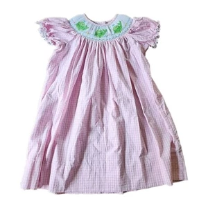 Marmellata Pink Checked Dress Green Whales Fish Sz 4 Smocking - Picture 1 of 8