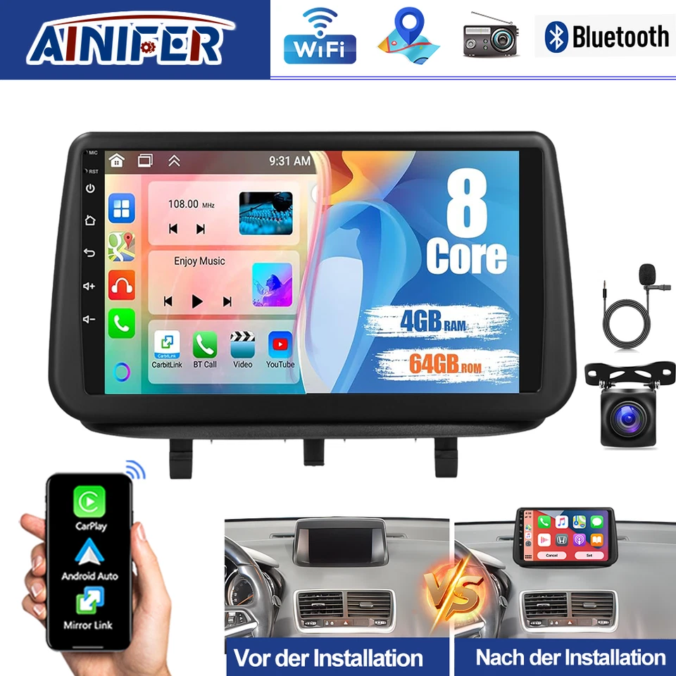 AINIFER 8Core 4+64GB Android13 Autoradio CarPlay Für Opel Meriva B 2009-2014 GPS Navi BT