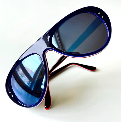 vintage ROSSIGNOL blue tricolor ski surf sunglasses mirror France SMALL - Bild 1 von 4