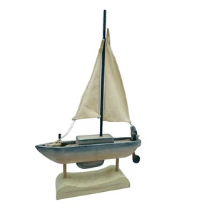 Wooden Sailboat Sail Boat Decor Coastal Beach Beachy Nautical 24” H 14.5” W - Picture 1 of 10