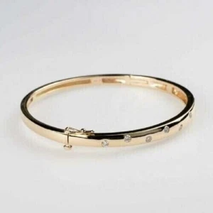 Round Cut VVS1 Moissanite Bezel Set Women Bangle Bracelet 14K Yellow Gold Plated - Picture 1 of 10