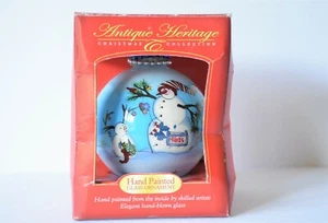VTG Antique Heritage Hand Painted Glass Christmas Snowman With Tree Ornaments D1 - Picture 1 of 2