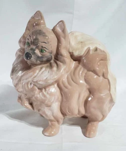 Porcelain pink Pomeranian dog figurine/statue 9 1/2" tall decorative animal - Picture 1 of 12