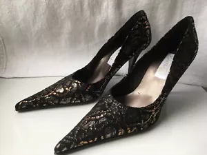 Decolletè Nero Tacco Alto Scarpe A Punta Donna 37 MADE IN ITALY fantasia bronzo - Foto 1 di 6