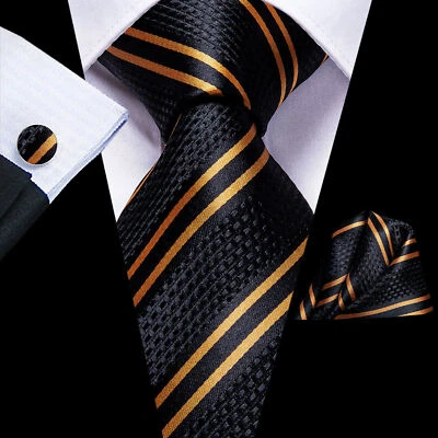 Mens Tie and Hankie Sets 100% Woven Blue Black Ties Classic White Red Wedding Ti - Image 1 of 4