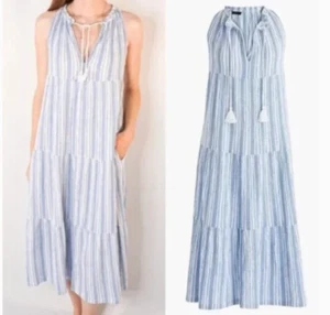 J. Crew Tiered Textured Midi Nautical Striped Tassel Midi Dress Size XXS - Picture 1 of 7