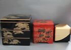 Japanese Vintage Jyubako Set Of 3Pcs Bento Lunch Box Food Box Gold Leaf Black