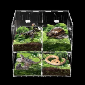4 Grids Acrylic Reptile Terrarium Lizard Cage Tank Climbing Spider Snake Pet Box - Picture 1 of 16