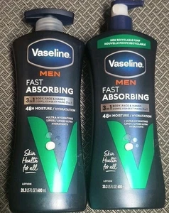 2 Vaseline Men Fast Absorbing 3 In 1 Face Hands And Body Lotion For Men 20.3 Oz - Picture 1 of 2