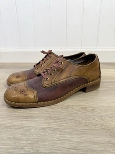 VTG 70s Camel Brown Two Tone Oxford Brogue Mens 9.5 Platform Disco Shoes *Read - Picture 1 of 14