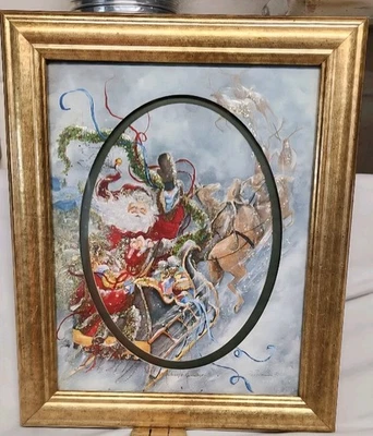Peggy Abrams Enmarcado Viejo Mundo Papá Noel En Trineo Mate Navidad Arte Impresión 10x12 Foto 1 de 4