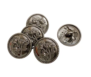 5PC Gunmetal Rose Floral Metal Buttons Shank Buttons 18mm - Picture 1 of 2