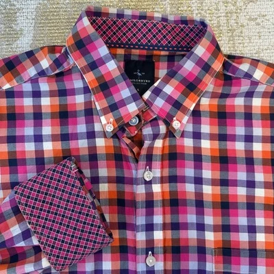 TAILORBYRD Mens Navy Pink Purple Orange Check Button Down | Size Large - Image 1 of 4