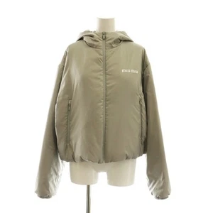 Miu Miumiu 24AW Technical Pongee Jacket Hooded Down Logo XS Light Grey Used 58fb - Picture 1 of 8