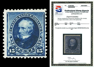 Scott 227 1890 15c Clay Mint F-VF OG LH Reperforated at Top with PSE CERT - Image 1 of 2
