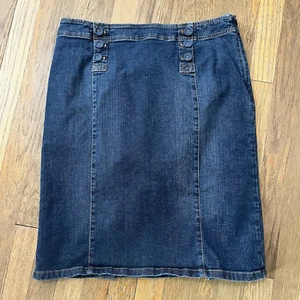 J. Jill Womens Midi Denim Jean Skirt Straight Pencil Pockets Casual Stretch 12 - Picture 1 of 4